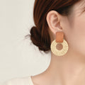 Bohemian Raffia Straw Woven Round Hoop Drop Dangle For Summer Beach Vacation Statement Earrings view 2