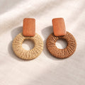 Bohemian Raffia Straw Woven Round Hoop Drop Dangle For Summer Beach Vacation Statement Earrings view 3