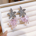 Fresh Floral Crystal Beaded Stud Earrings With Rhinestone Island Summer Vacation Style view 4