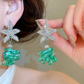 Fresh Floral Crystal Beaded Stud Earrings With Rhinestone Island Summer Vacation Style view 3
