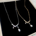 Light Luxury Copper Zircon Pearl Necklace With Geometric Moon Shadow Pendant For Women view 4