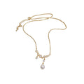 Light Luxury Copper Zircon Pearl Necklace With Geometric Moon Shadow Pendant For Women view 5