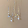 Light Luxury Copper Zircon Pearl Necklace With Geometric Moon Shadow Pendant For Women view 2