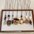 Old Money Style Resin Teardrop Necklace With Leather Cord Wood Beads Geometric Pendant For Women view 3