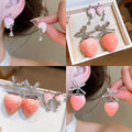 Sweet Girl Resin Strawberry Bow Rhinestone Stud Earrings With Silver Pins Summer Cute Style view 1