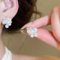 Sweet Grape Dopamine Bow Faux Pearl Stud Earrings Korean Fresh Geometric Round Light Luxury Jewelry view 4