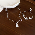 Copper Zircon Shell Butterfly Bear Pearl Necklace Bracelet Jewelry Set, Korean Light Luxury Floral Style view 2