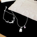 Copper Zircon Shell Butterfly Bear Pearl Necklace Bracelet Jewelry Set, Korean Light Luxury Floral Style view 4