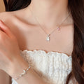 Copper Zircon Shell Butterfly Bear Pearl Necklace Bracelet Jewelry Set, Korean Light Luxury Floral Style view 1