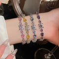 Light Luxury Copper Zircon Flower Beaded Bracelet Sparkling Iridescent Sweet Style Jewelry view 1