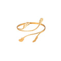 Gold Plated Double Layer Wrap Leaf Arm Cuff, Nature Style Open Upper Arm Bracelet Chain view 5