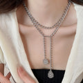 Old Money Style Alloy Geometric Circle Tassel Chain Necklace Minimalist Clavicle Jewelry view 3