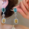 Vintage Copper Zircon Square Stud Earrings With Silver Posts, Retro Palace Style view 3