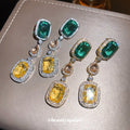 Vintage Copper Zircon Square Stud Earrings With Silver Posts, Retro Palace Style view 2