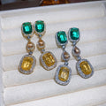 Vintage Copper Zircon Square Stud Earrings With Silver Posts, Retro Palace Style view 4