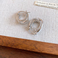 French Vintage Alloy Double Oval Hoop Earrings Minimalist Geometric Interlocking Ear Cuffs view 4