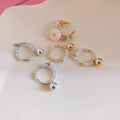 Korean Minimalist Faux Pearl Floral C-Shaped Ear Clip Hoop Jewelry Set Elegant Fashion Earrings view 3