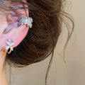 Sparkling Zircon Flower Faux Pearl Clip-on Earrings No Piercing Geometric Round OL Style Ear Cuffs view 3