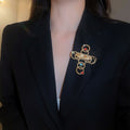 Vintage Alloy Eye Geometric Pearl Tassel Brooch, Statement Metal Fashion Pin view 4