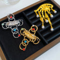 Vintage Alloy Eye Geometric Pearl Tassel Brooch, Statement Metal Fashion Pin view 3