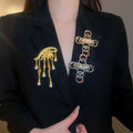 Vintage Alloy Eye Geometric Pearl Tassel Brooch, Statement Metal Fashion Pin view 2