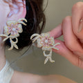 18K Gold Plated Zircon Flower Faux Pearl Stud Earrings For Women Light Luxury Elegant Jewelry view 4