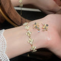 Cat Eye Stone Flower Butterfly Stud Earrings Bracelet Jewelry Set, Fresh Light Luxury Style view 2