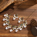 Vintage Hollow Teardrop Alloy Rhinestone Faux Pearl Tassel Statement Jewelry Set Luxury Earrings view 2