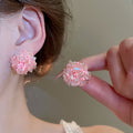 Pink Resin Diamond Flower Stud Earrings With Silver Pins, Bohemian Sweet Geometric Floral Jewelry view 3