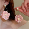 Pink Resin Diamond Flower Stud Earrings With Silver Pins, Bohemian Sweet Geometric Floral Jewelry view 2