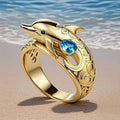 Cute Ocean Style Dolphin Women's Ring, Electroplated Metal Cloud Pattern Niche Jewelry view 1