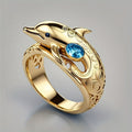 Cute Ocean Style Dolphin Women's Ring, Electroplated Metal Cloud Pattern Niche Jewelry view 3