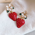 Sweet Strawberry Enamel Alloy Stud Earrings With Silver Pins, Cute Pastoral Fruit Design For Women view 4