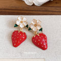 Sweet Strawberry Enamel Alloy Stud Earrings With Silver Pins, Cute Pastoral Fruit Design For Women view 2