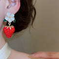 Sweet Strawberry Enamel Alloy Stud Earrings With Silver Pins, Cute Pastoral Fruit Design For Women view 3