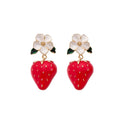 Sweet Strawberry Enamel Alloy Stud Earrings With Silver Pins, Cute Pastoral Fruit Design For Women view 5
