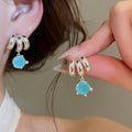 French Style Aquamarine Zircon Faux Pearl Geometric Round Stud Earrings For Women view 4