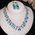 Vintage Copper Enamel Zircon Oval Necklace And Stud Earrings Jewelry Set Palace Style view 1
