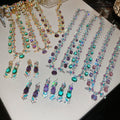 Vintage Copper Enamel Zircon Oval Necklace And Stud Earrings Jewelry Set Palace Style view 3
