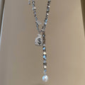 Old Money Alloy Rhinestone Beaded Floral Pearl Geometric Sweater Necklace For Women view 4