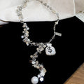 Old Money Alloy Rhinestone Beaded Floral Pearl Geometric Sweater Necklace For Women view 2
