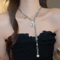Old Money Alloy Rhinestone Beaded Floral Pearl Geometric Sweater Necklace For Women view 3