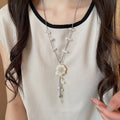 Island Style Shell Pearl Necklace And Ring Jewelry Set For Women, Geometric Old Money Resort Design view 3