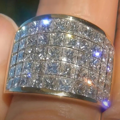 Bold Shiny Square Row Zircon Ring, Fashion Party Statement Finger Jewelry For Women