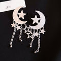 Y2K Alloy Moon Star Tassel Drop Earrings With Silver Posts, Geometric Sweet Cool Statement Jewelry view 4