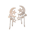 Y2K Alloy Moon Star Tassel Drop Earrings With Silver Posts, Geometric Sweet Cool Statement Jewelry view 5