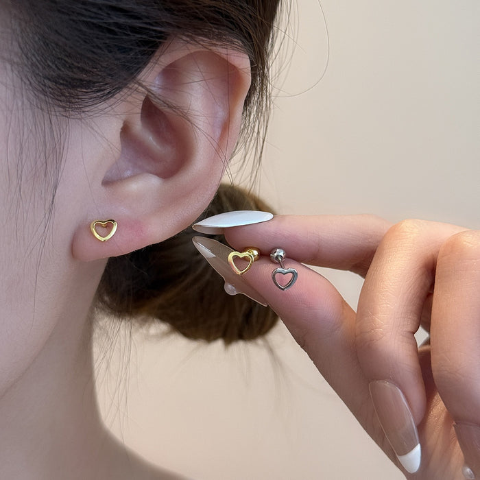 Elegant Hollow Heart Alloy Screw Back Cartilage Studs For Women Minimalist Ear Bone Piercing Earrings