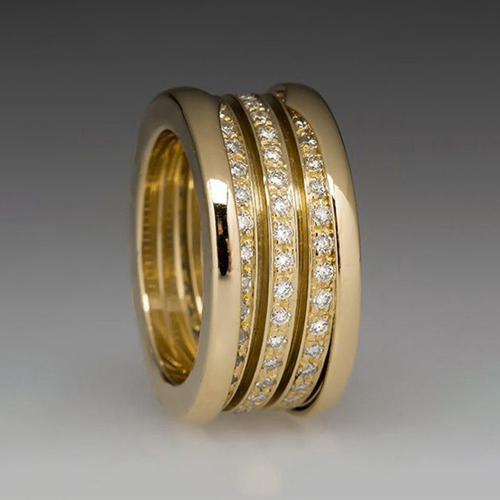 French Style Women's Ring With Wax Set Zircon And Linear Design, Elegant Fashion Jewelry