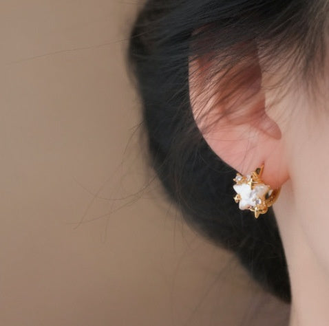 Copper Zircon Star Pearl Ear Cuff Earrings Sweet Minimalist Fashion Ethnic Style