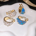 French Vintage Alloy C Shape Pearl Hoop Earrings With Enamel Oil Drip Rhinestone Geometric Design view 3